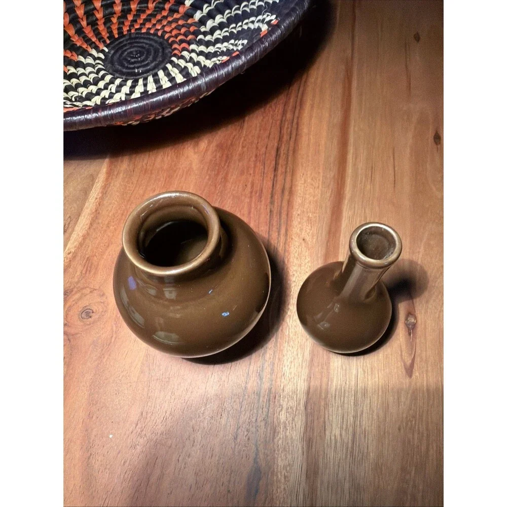 Pair Of Williamsburg Global Views Bud Vases - “Peppercorn” Glaze  4” Mini